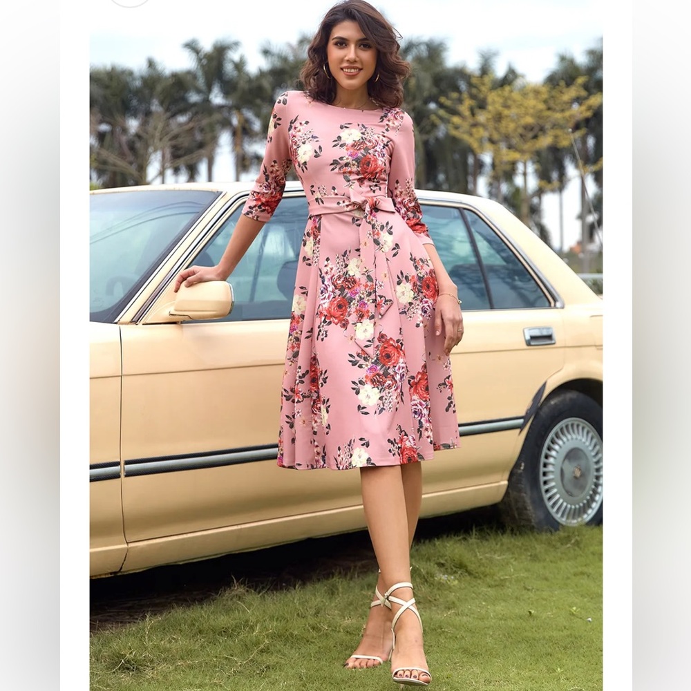 Floral Pink Midi Dress